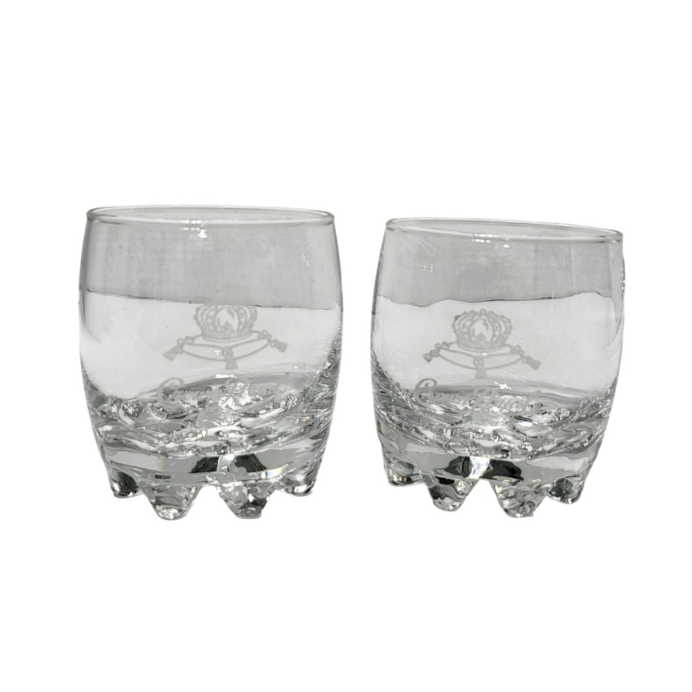 Crown Royal Whiskey Glasses‎ Set of 2 Etched Logo Weighted Starburst Base Clear